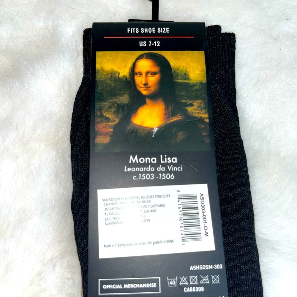 Artist Series Men’s Socks Mona Lisa, Leonardo da Vinci 1503-1506 Official Merch - Picture 3 of 4